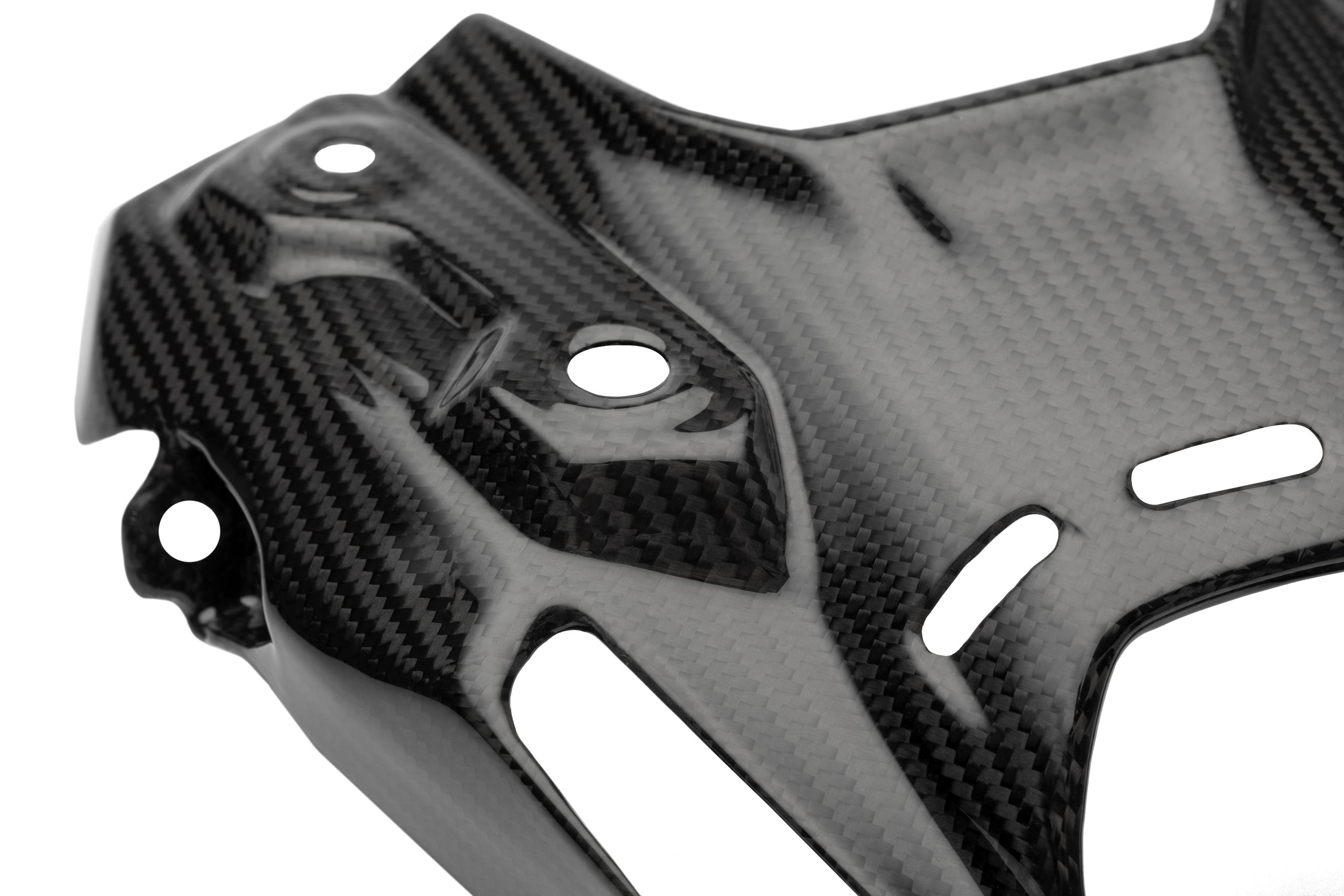Tête de fourche Yamaha MT-09 en fibre de carbone Gros plan sur une tête de fourche en fibre de carbone pour Yamaha MT-09